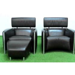 ??Als NIEUW 2 bruine leren Leolux Oblomov design fauteuils