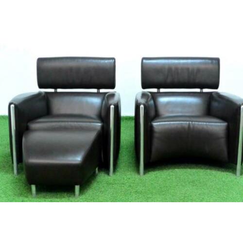 ??Als NIEUW 2 bruine leren Leolux Oblomov design fauteuils