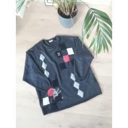 Vintage trui Basler grijs met print maat 48 (XXL) oversized