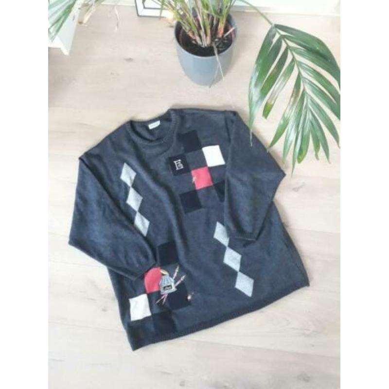 Vintage trui Basler grijs met print maat 48 (XXL) oversized