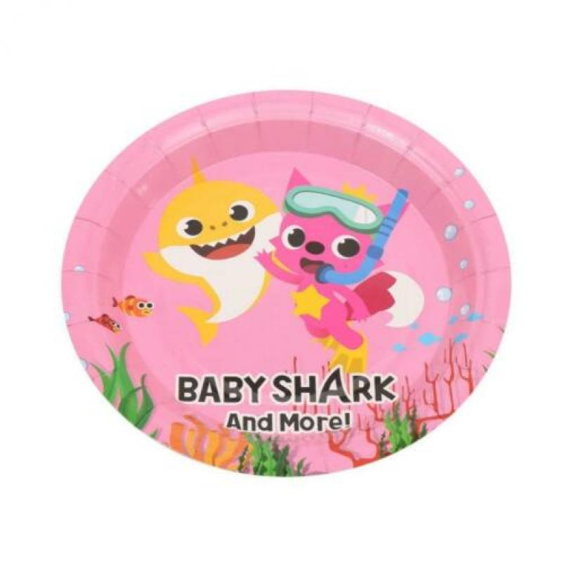 Roze baby shark verjaardag servies