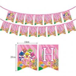 Roze baby shark verjaardag servies
