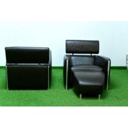 ??Als NIEUW 2 bruine leren Leolux Oblomov design fauteuils