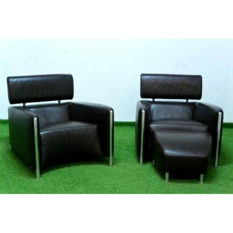 ??Als NIEUW 2 bruine leren Leolux Oblomov design fauteuils