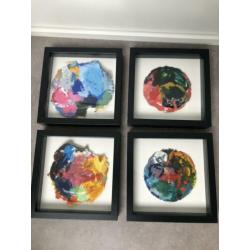 Schilderijtjes in mooie lijst, 25x25 cm, 4 stuks