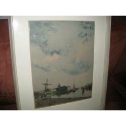 Henri Cassiers (1858-1944), kleuren ets, hollands landschap