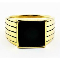 Zegelring met Zwarte Onyx in Goudkleurig Stalen. Nr. 1901343