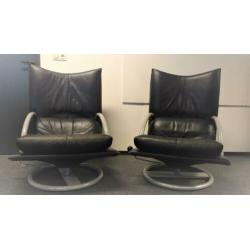 2 ROLF BENZ DESIGN Relaxfauteuils Donkerblauw Leder en staal