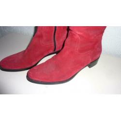 rode leren laarsen, suede, leer, laarzen, italie, rood