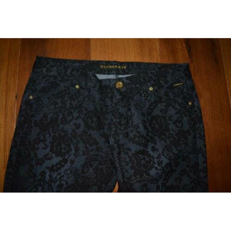 Glamorous, blauwzwart skinny broek met kant, mt 30 (M)