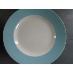 Antieke diner borden 4 x met pastel rand diameter 22,5 cm.