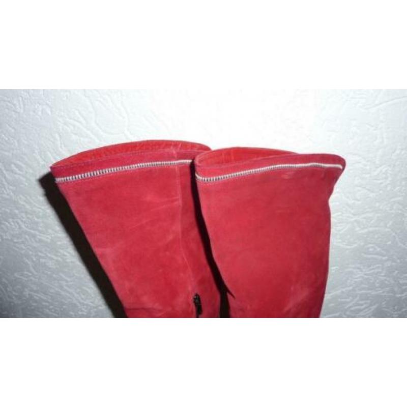 rode leren laarsen, suede, leer, laarzen, italie, rood