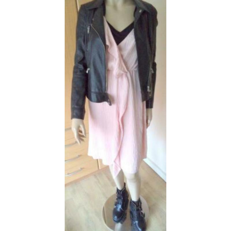 ZARA BASIC roze jurk offshoulder maat S