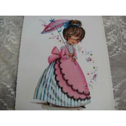Vintage kaart - Meisje met parasol