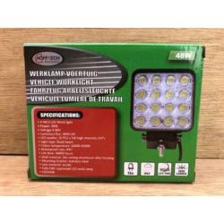 Werklamp 16 led 48 watt, 9-80 volt ontstoord.