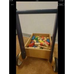 Duwwagen hout duwkar loopwagen loopkar blokken degelijk kar