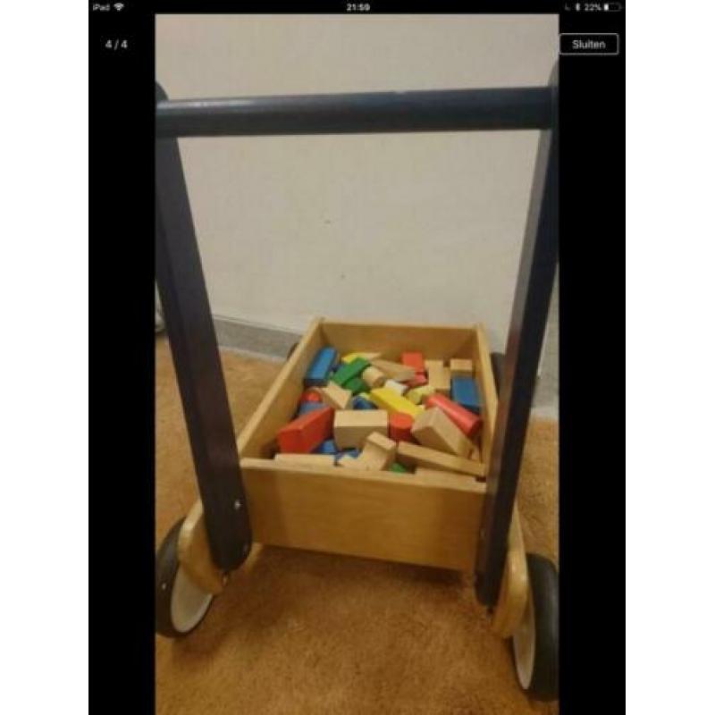 Duwwagen hout duwkar loopwagen loopkar blokken degelijk kar