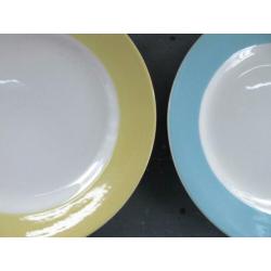 Antieke diner borden 4 x met pastel rand diameter 22,5 cm.