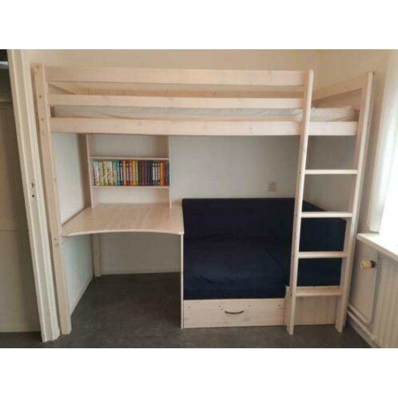 Hoogslaper blauw met buro en extra bed