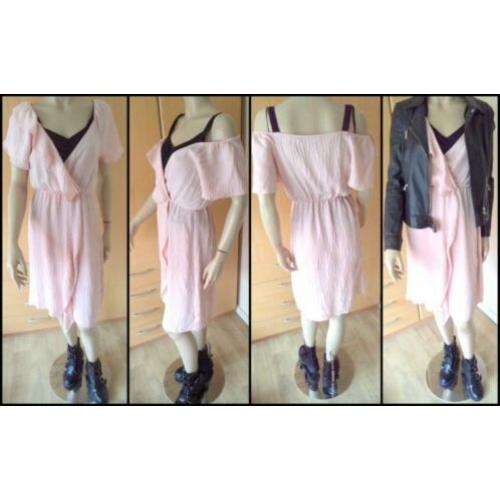 ZARA BASIC roze jurk offshoulder maat S