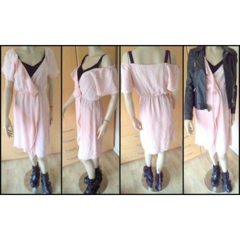 ZARA BASIC roze jurk offshoulder maat S