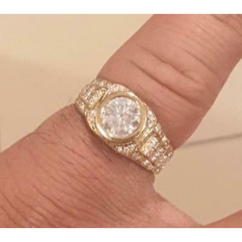18k 18 karaat Gouden heren ring met grote 1.32ct diamant