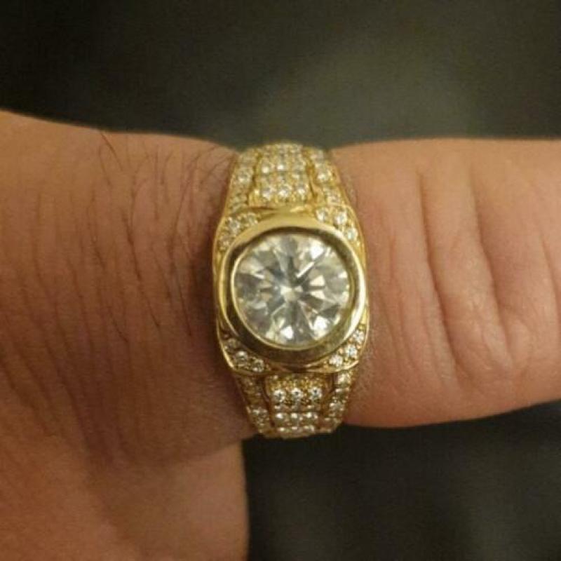 18k 18 karaat Gouden heren ring met grote 1.32ct diamant