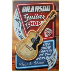 Branson guitar shop gitaar reclamebord van metaal vintage