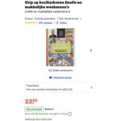 Grip op koolhydraten. Boek. Weekmenu’s