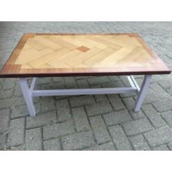 Salontafel eiken visgraat met glasplaat