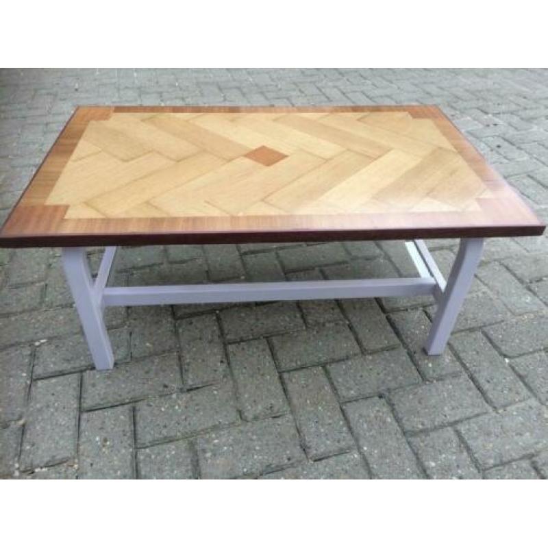 Salontafel eiken visgraat met glasplaat