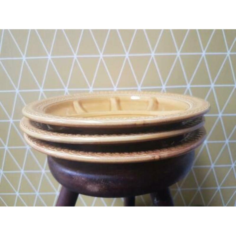 3x retro vintage okergeel fondue borden