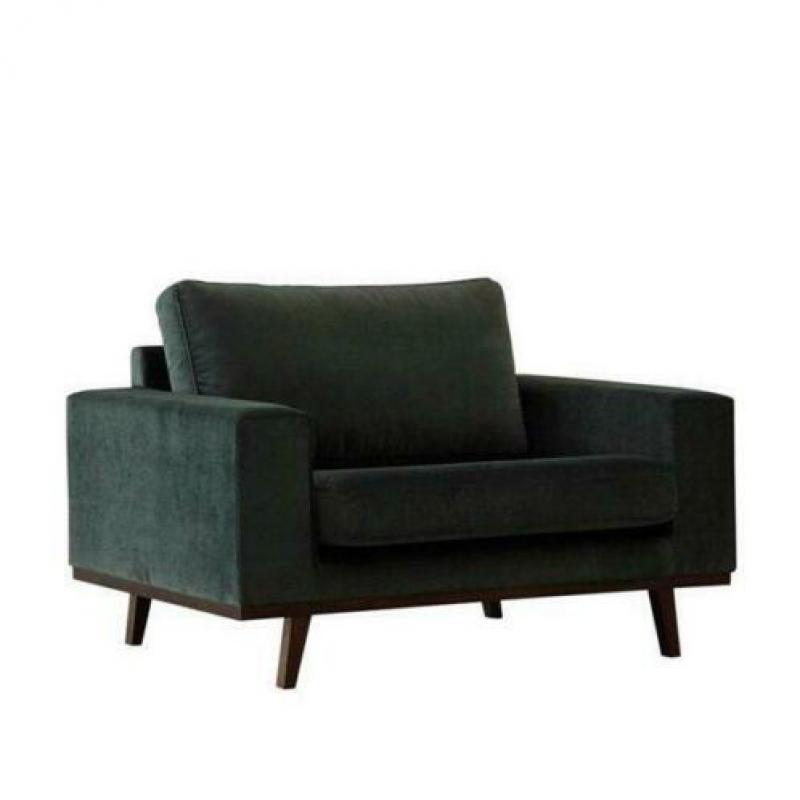 Toronto fauteuil/loveseat velours groen van € 319 NU € 189