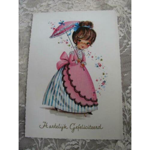 Vintage kaart - Meisje met parasol