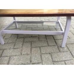 Salontafel eiken visgraat met glasplaat
