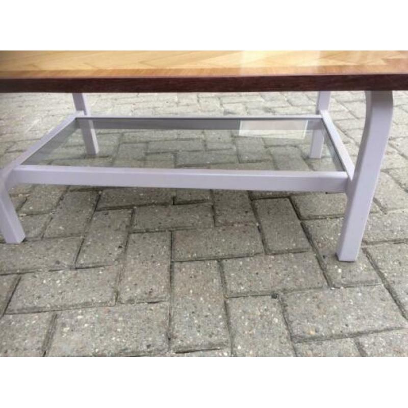 Salontafel eiken visgraat met glasplaat