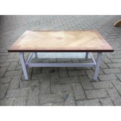 Salontafel eiken visgraat met glasplaat
