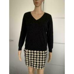 D1143 ESSENTIEL maat 34=XS wollen designer jurk zwart/wit