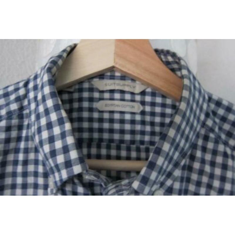 Suitsupply blouse overhemd egyptian cotton 39 blauw geblokt