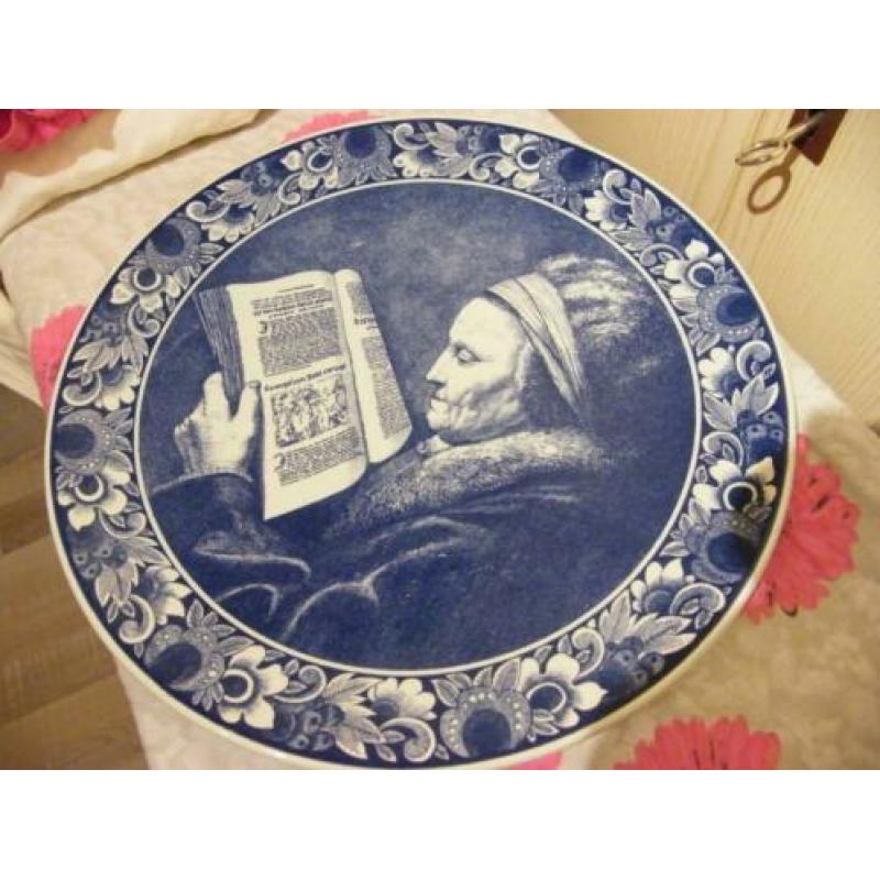 blauw bord Moeder van Rembrandt Delfts Blauw