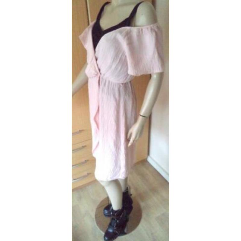 ZARA BASIC roze jurk offshoulder maat S