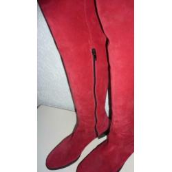 rode leren laarsen, suede, leer, laarzen, italie, rood