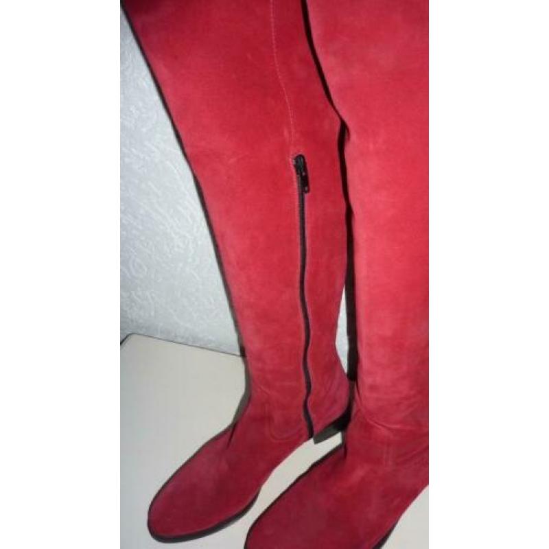 rode leren laarsen, suede, leer, laarzen, italie, rood