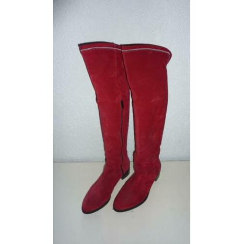 rode leren laarsen, suede, leer, laarzen, italie, rood