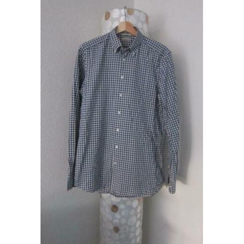 Suitsupply blouse overhemd egyptian cotton 39 blauw geblokt