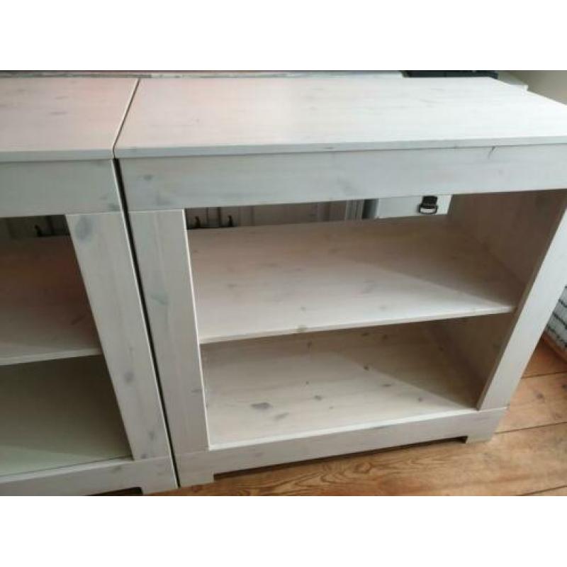 2× Open kast kasten kastje kastjes dressoir white wash hout