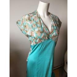 Maison vandevos turquoise blauw goud zijde jurkje 3 m