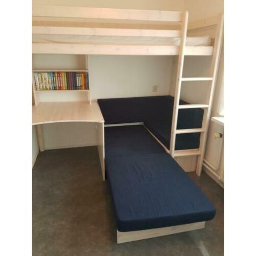Hoogslaper blauw met buro en extra bed