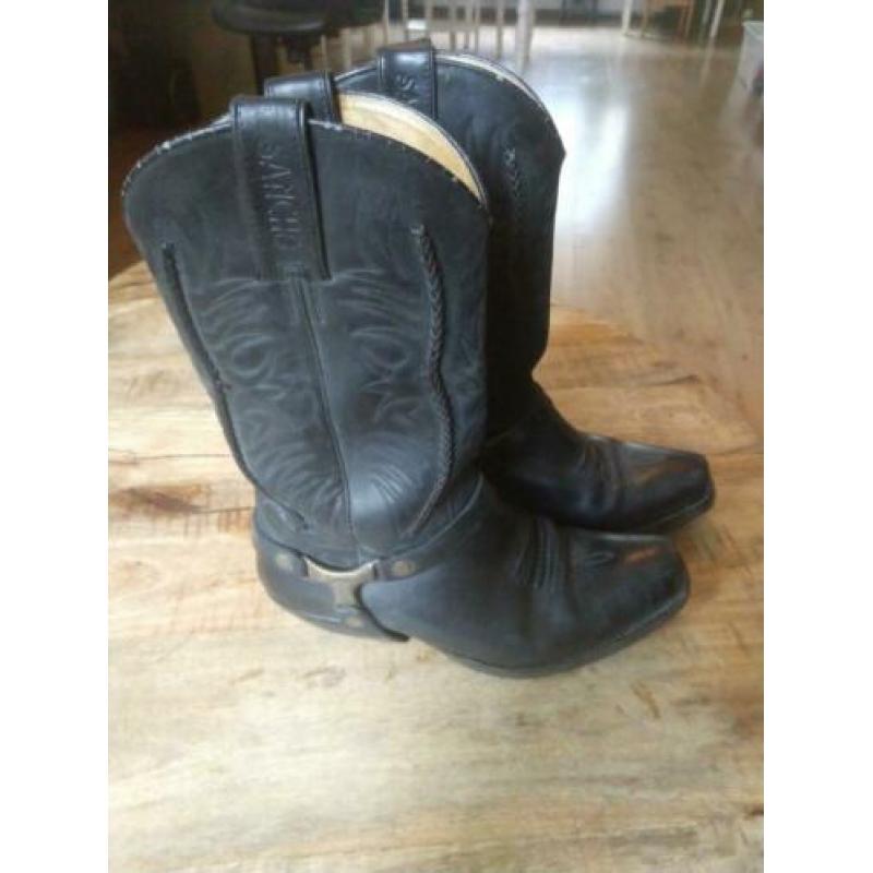 Zwarte leren Sancho cowboylaarzen, biker boots, maat 39