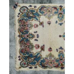 Handgeknoopt tapijt Perzisch Kirman roze blauw wol 85x155cm